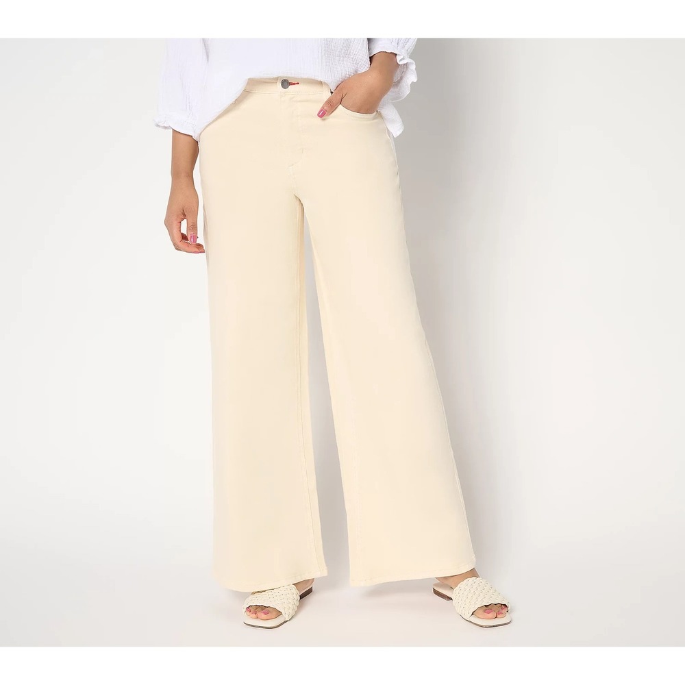 Peach Love World Size 14 Wide Leg Ecru Linen Denim Pants QVC